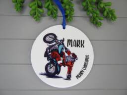 Personalised Christmas Bauble Keepsake, Santa Biker, Gift For Him. Motorbike Gift. Ornament For Dad, Uncle, Son, Brother - thumbnail 1