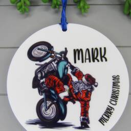 Personalised Christmas Bauble Keepsake, Santa Biker, Gift For Him. Motorbike Gift. Ornament For Dad, Uncle, Son, Brother - thumbnail 2