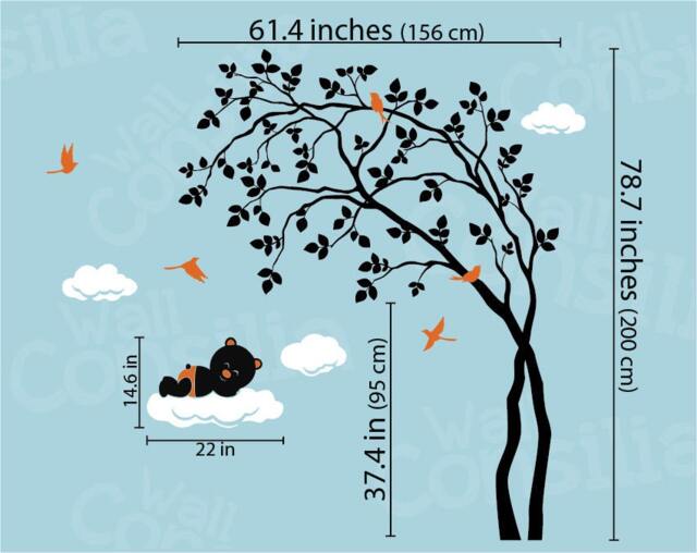 "Nursery Tree Wall Decal Teddy Bear On Cloud, Large Mural - 79"" X 62" - image 1