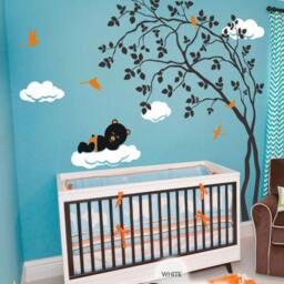 "Nursery Tree Wall Decal Teddy Bear On Cloud, Large Mural - 79"" X 62" - thumbnail 2