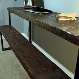 Prima Industrial Reclaimed Wood Desk, Vintage, Farmhouse, Country, Office, Welded Steel - thumbnail 4