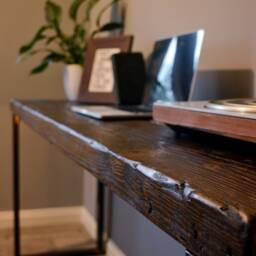 Prima Industrial Reclaimed Wood Desk, Vintage, Farmhouse, Country, Office, Welded Steel - thumbnail 2