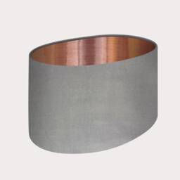 Oval Rounded Lampshade Light Shade Grey Velvet Fabric Brushed Copper Lining - thumbnail 2