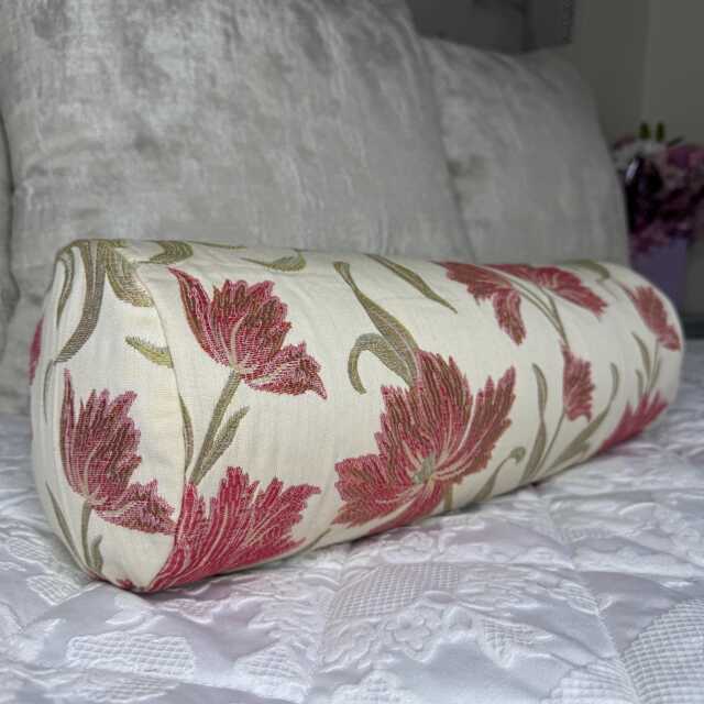 "Floral Cushion For Sofa Or Bed, Decorative Throw Pillow Made in John Lewis Colette Fabric , Cylinder Size 16"" X 6" - image 1