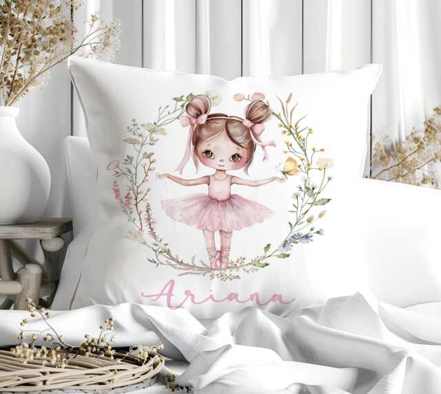 Personalised Girl Ballerina Wreath Custom Ballet Pink Pillow, Nursery Handmade Dance Gift For Bedroom - image 1
