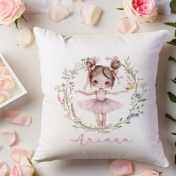 Personalised Girl Ballerina Wreath Custom Ballet Pink Pillow, Nursery Handmade Dance Gift For Bedroom - thumbnail 4