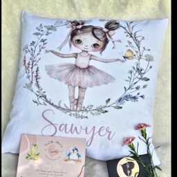 Personalised Girl Ballerina Wreath Custom Ballet Pink Pillow, Nursery Handmade Dance Gift For Bedroom - thumbnail 3