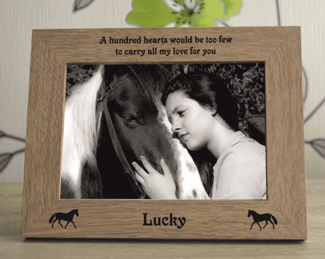 Horse Lovers Personalised Engraved Wooden Photo Frame Memorial Keepsake Gift Size 5 X 7 Oak, White Pet Pony Friend Love - image 1