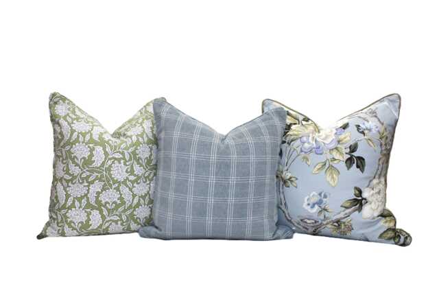 Duckegg Plaid Textured Cushion Covers By P Kaufmann, Luxurious Australian-Made Cushions, Hampton Style Decor, Lumbar & Bolster Cushions - image 1