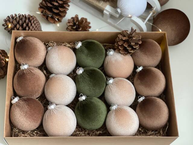 Handmade Velvet Christmas Ball Ornaments - Earth Tone Set Of 15 - image 1