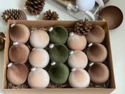 Handmade Velvet Christmas Ball Ornaments - Earth Tone Set Of 15 - thumbnail 1