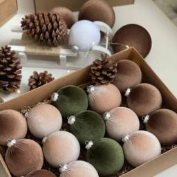 Handmade Velvet Christmas Ball Ornaments - Earth Tone Set Of 15 - thumbnail 3