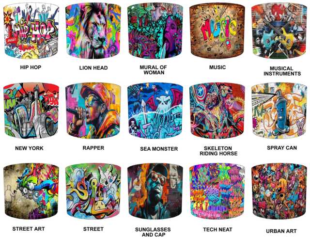 Graffiti Street Art Drum Lampshade For Ceiling Light Pendants Or Table Lamp Bases - image 1