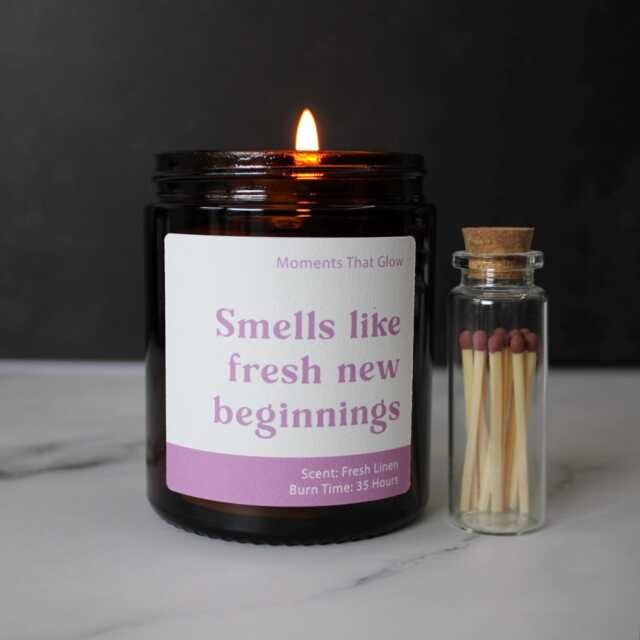 Fresh New Beginnings Gift Candle, Next Chapter Moving Home Present - Scented Soy Wax Candle - image 1
