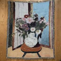 Art Nouveau Style Floral Woven Blanket - Vintage Look Wall Tapestry Throw - thumbnail 2
