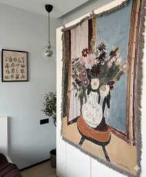Art Nouveau Style Floral Woven Blanket - Vintage Look Wall Tapestry Throw