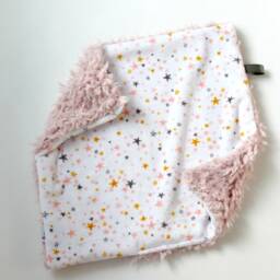 Dream Lovie. Security Blanket. Personalized Lovey. Faux Fur Gray Pink Gold Stars. Mini Baby Minky Shower Gift - thumbnail 3