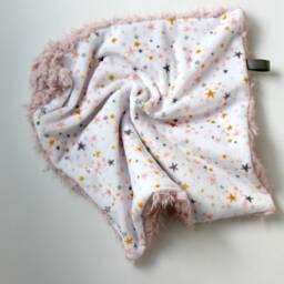 Dream Lovie. Security Blanket. Personalized Lovey. Faux Fur Gray Pink Gold Stars. Mini Baby Minky Shower Gift - thumbnail 4