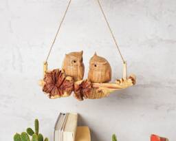 Hanging Wooden Owl, Wood Carving, Couple Figurine, Handmade Decor, Bird Ornament, Nature, Interior Anniversary Gift, Gift For Mom - thumbnail 1