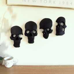 Skull Wall Decor Gothic Black Replica Skulls, Set Of 4, 3D Printed - thumbnail 3