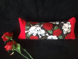 Lumbar Support, Gothic Pillow, Back Neckroll, Red & Black, Roses, Thorns, Skulls, Travel Pillow - thumbnail 1