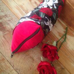 Lumbar Support, Gothic Pillow, Back Neckroll, Red & Black, Roses, Thorns, Skulls, Travel Pillow - thumbnail 2