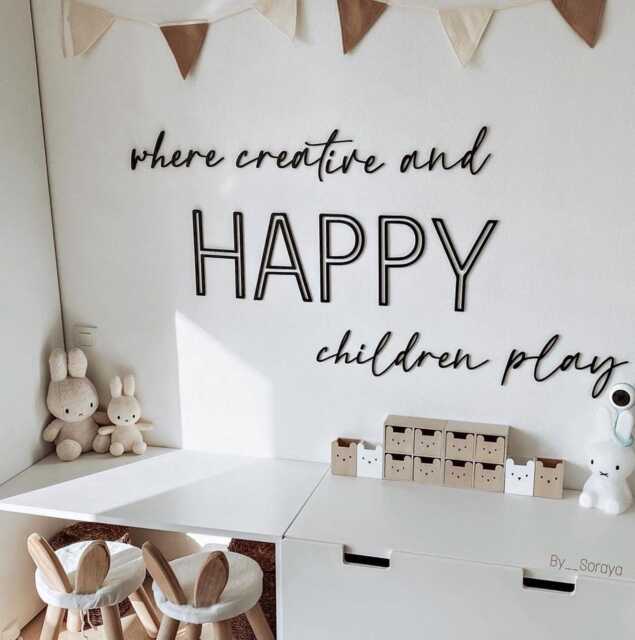 Where Creative & Happy Children Play Wall Sign, Playroom Wooden Art, Nursery Decoration, Scandi Decor - image 1
