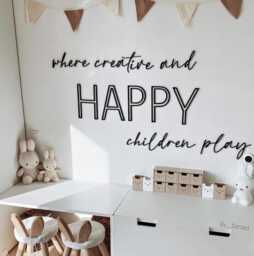 Where Creative & Happy Children Play Wall Sign, Playroom Wooden Art, Nursery Decoration, Scandi Decor - thumbnail 1