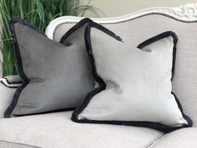 Silver Grey Velvet Fringed Cushion Cover - Customisable Trim All Sizes - image 1