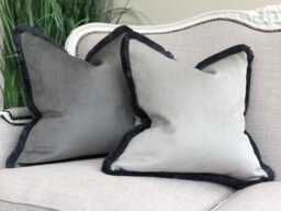 Silver Grey Velvet Fringed Cushion Cover - Customisable Trim All Sizes - thumbnail 1