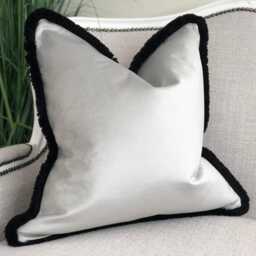 Silver Grey Velvet Fringed Cushion Cover - Customisable Trim All Sizes - thumbnail 2