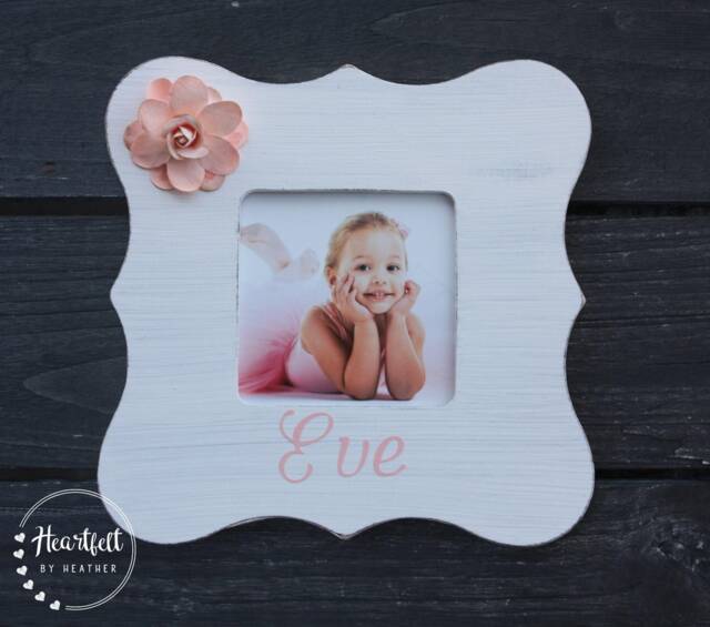 Personalized Baby Girl Picture Frame - Scalloped, Hand-Painted 4x6 Photo - image 1