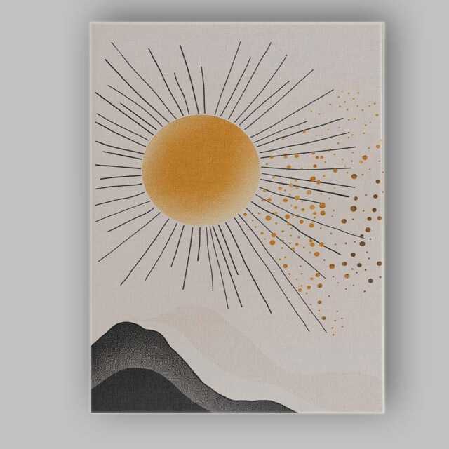 Minimalist Golden Sun Mountain Landscape Abstract Canvas Wall Art Print Decor Picture Ready To Hang - image 1