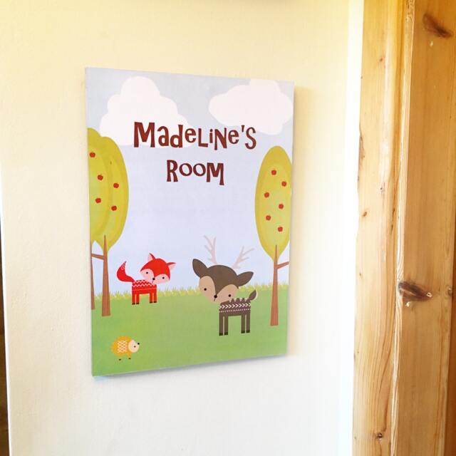 Personalised Woodland Door Sign, Name Plaque, Room Decor, Fox Bedroom Nursery, Neutral Nursery Theme - image 1