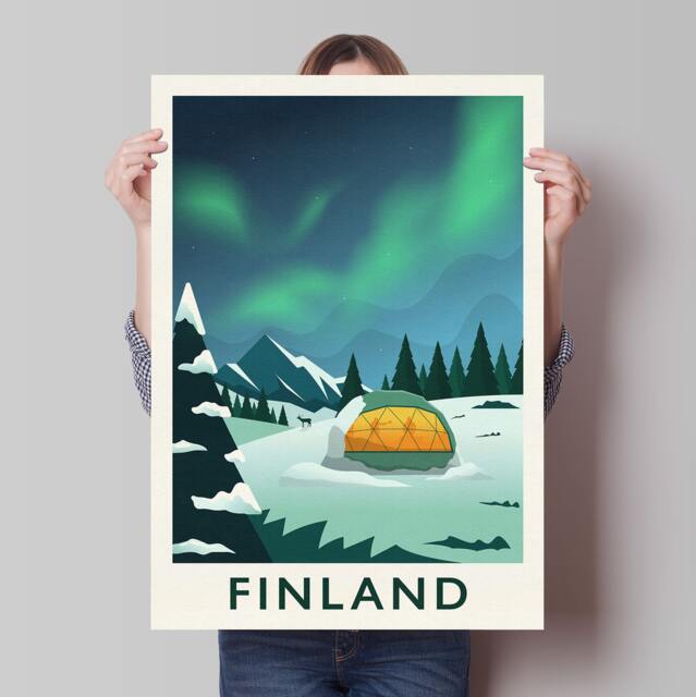 Finland Travel Poster Featuring The Northern Lights - image 1