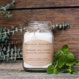 Peppermint Eucalyptus Soy Candle, Candles, Upcycled Wax Fresh Scented Candle - thumbnail 2