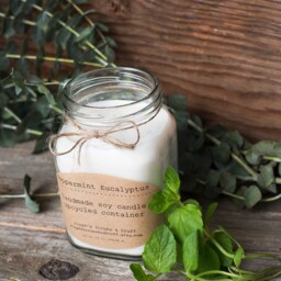 Peppermint Eucalyptus Soy Candle, Candles, Upcycled Wax Fresh Scented Candle - thumbnail 3