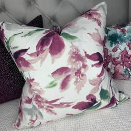 Purple Floral Leaf Cushion Cover, Decorative Pillow Cover Ashley Design, Farmhouse - Countryside Home Decor Made in UK - thumbnail 3