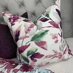 Purple Floral Leaf Cushion Cover, Decorative Pillow Cover Ashley Design, Farmhouse - Countryside Home Decor Made in UK - thumbnail 2