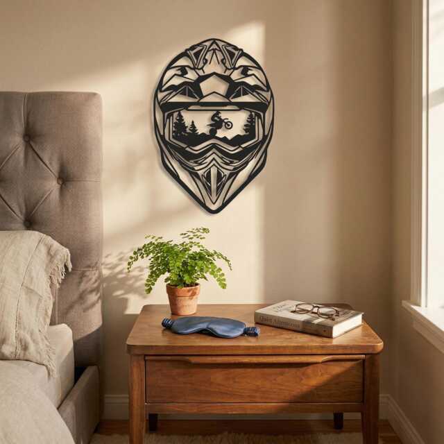 Motocross Helmet Metal Wall Art, Dirt Bike Forest Scene Home Decor, Mx Rider Sign, Motorcycle Gift, Man Cave Bedroom Living Room Art - image 1
