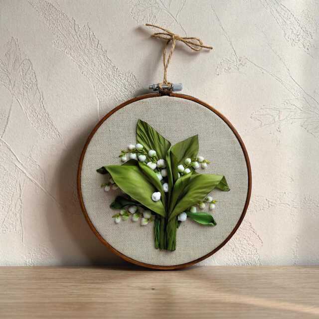 Lily Of The Valley Wall Art - 3D Floral Ribbon Embroidery - image 1