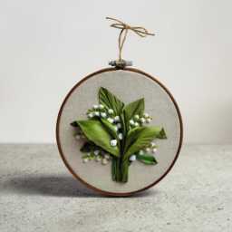 Lily Of The Valley Wall Art - 3D Floral Ribbon Embroidery - thumbnail 2