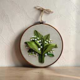 Lily Of The Valley Wall Art - 3D Floral Ribbon Embroidery - thumbnail 1