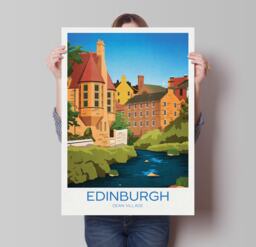 Dean Village Travel Poster, Edinburgh Wall Art, Water Of Leith - thumbnail 1