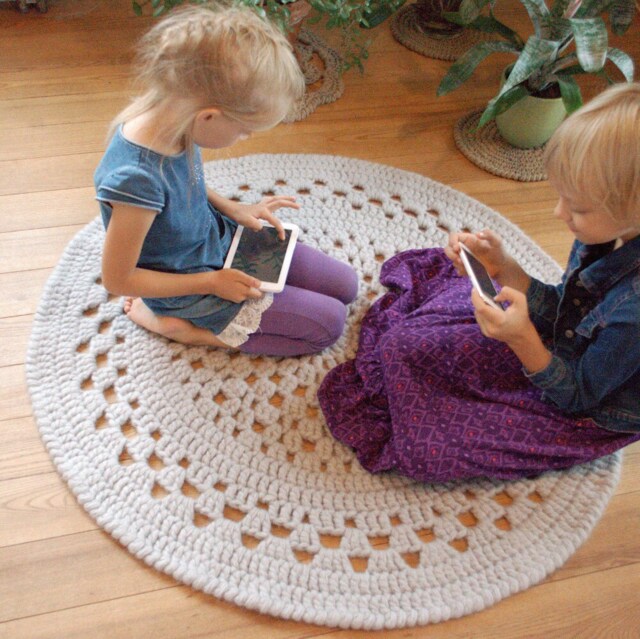 Grey Round Retro Rug Wool Crochet - Oversized Boho Doily Rug Wool Felt Wolen Round Mat Bedside Rugs - image 1