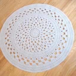 Grey Round Retro Rug Wool Crochet - Oversized Boho Doily Rug Wool Felt Wolen Round Mat Bedside Rugs - thumbnail 2