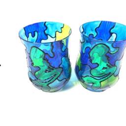 1 Green Stained Glass Mermaid Blue Candle Holder Nightlight Night Light Hand Painted - thumbnail 2