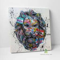 Graffiti Lion Canvas Art Wall Print Picture Banksy Style Animal Framed Home Decor -C980 - thumbnail 1