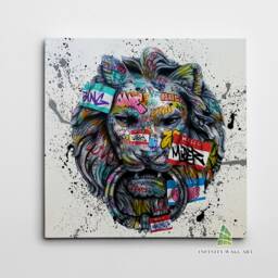 Graffiti Lion Canvas Art Wall Print Picture Banksy Style Animal Framed Home Decor -C980 - thumbnail 2
