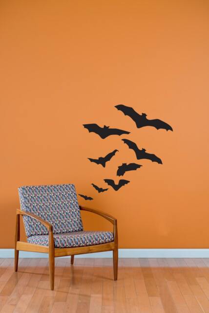 Silhouette Of Flock Flying Bats Halloween Decor - Wall Decal Custom Vinyl Art Stickers - image 1